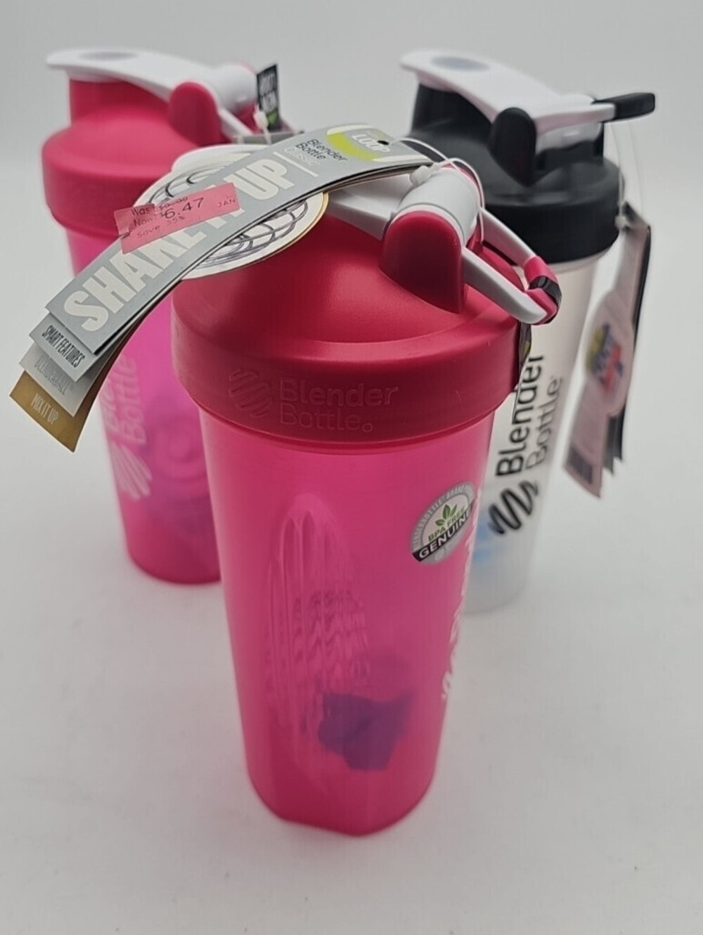 *NEW* Blender Bottle Blank Classic Style Shaker Mixer Cup w/ Pink Lid set of 3